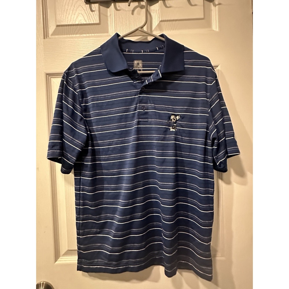 Champion Mickey Mouse Golf Polo Shirt Men's Small Blue Striped - Double Dry